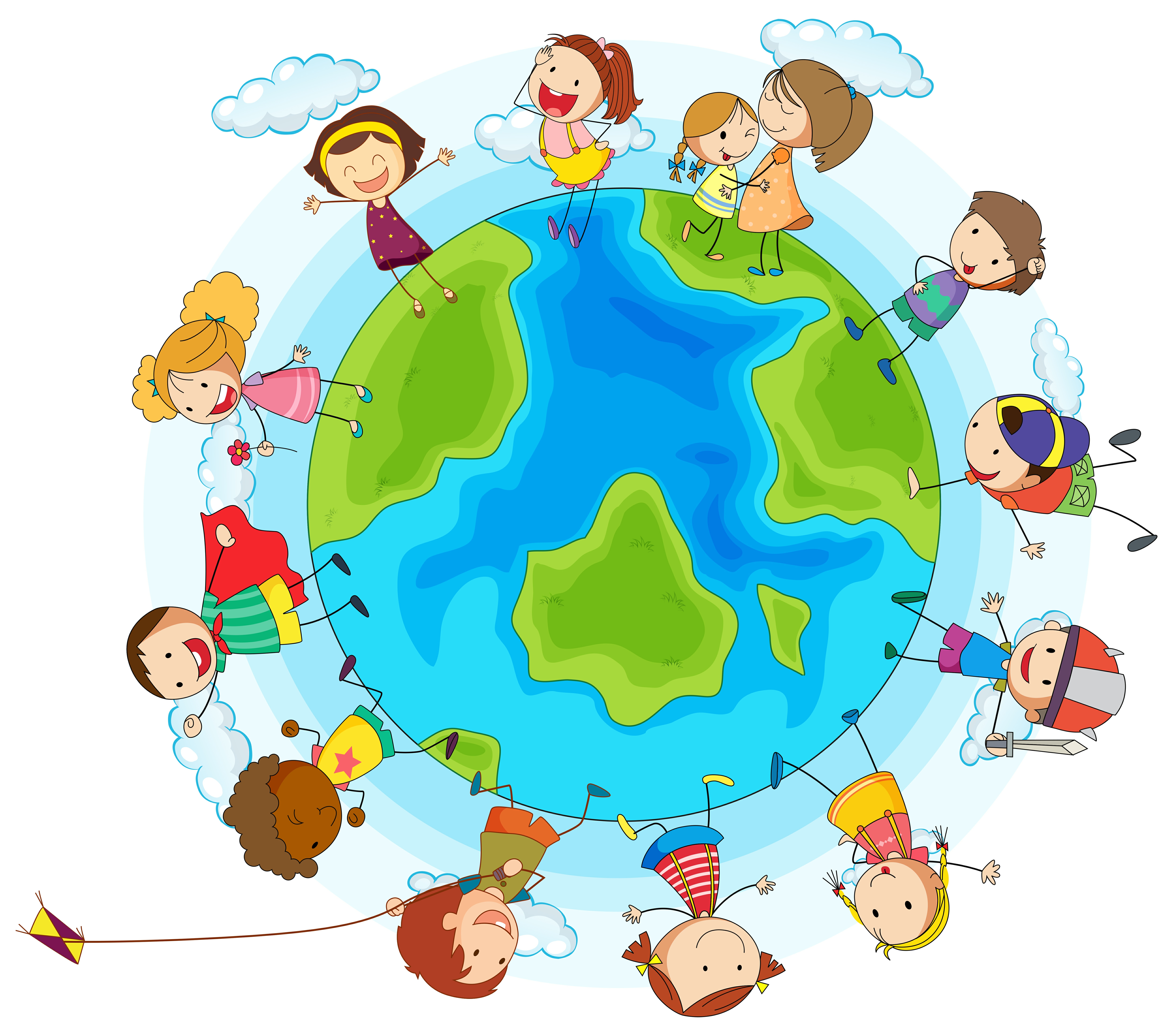 children around a globe