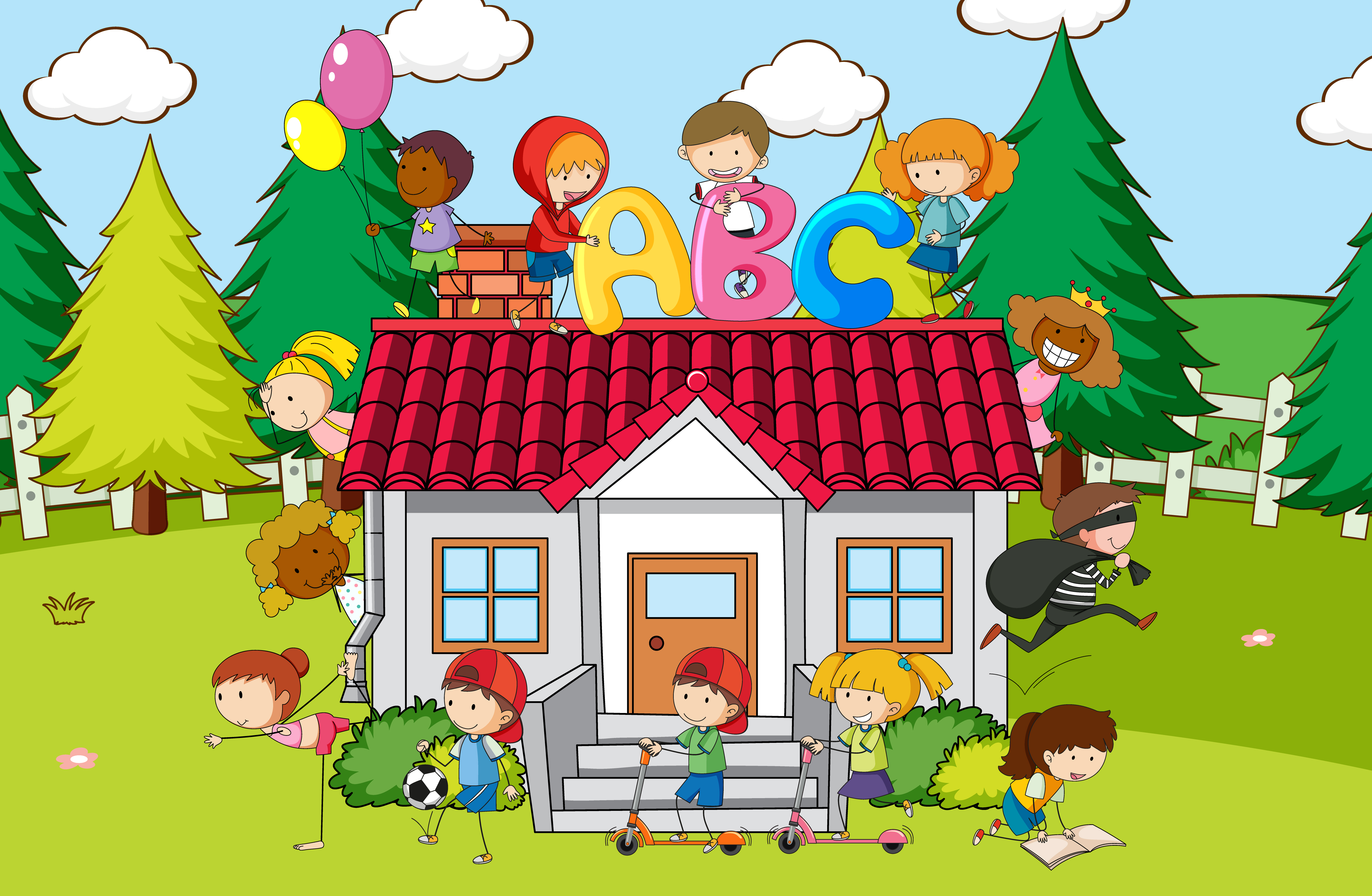 image of a house with kids playing outside