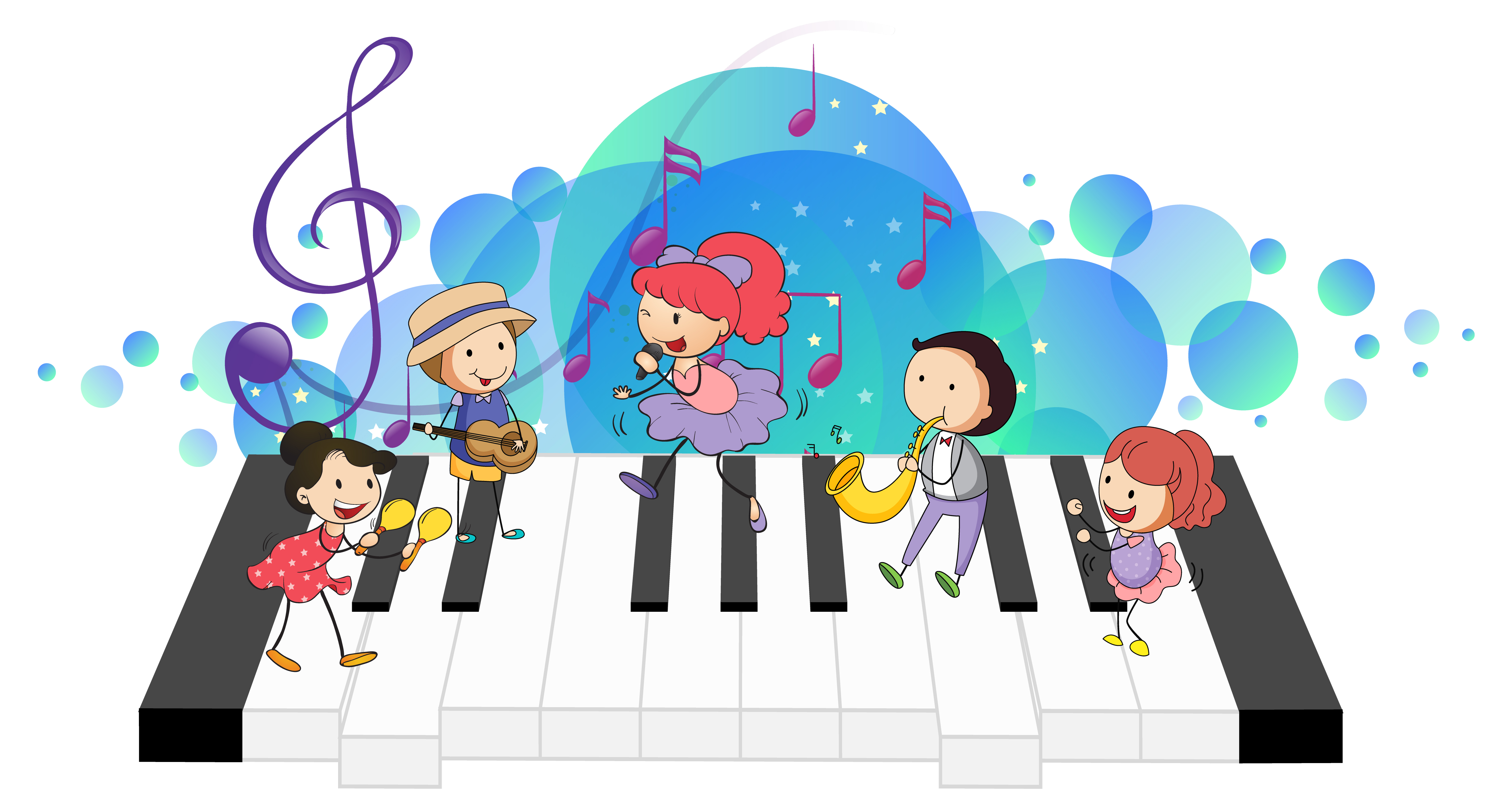 kids dancing on top of piano keys